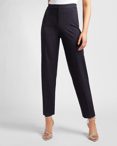 Express | High Waisted Twill Straight Ankle Pant in Navy Blue | Express ...