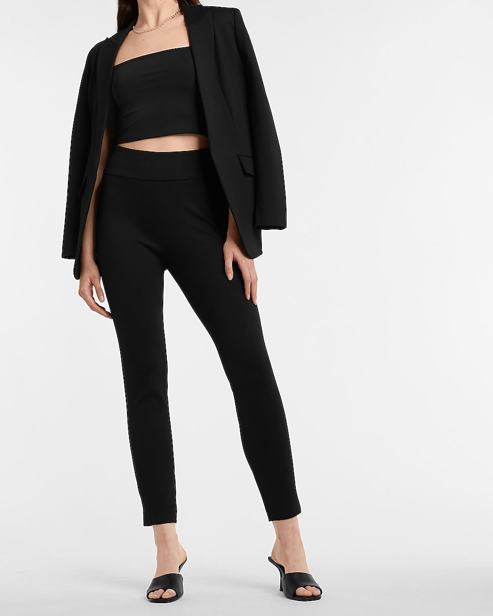 Express | High Waisted Luxe Comfort Knit Columnist Ankle Pant in Pitch ...