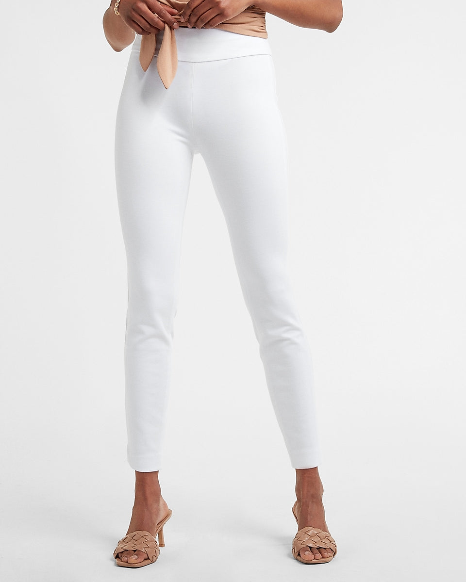Express | High Waisted Luxe Comfort Knit Columnist Ankle Pant in White ...