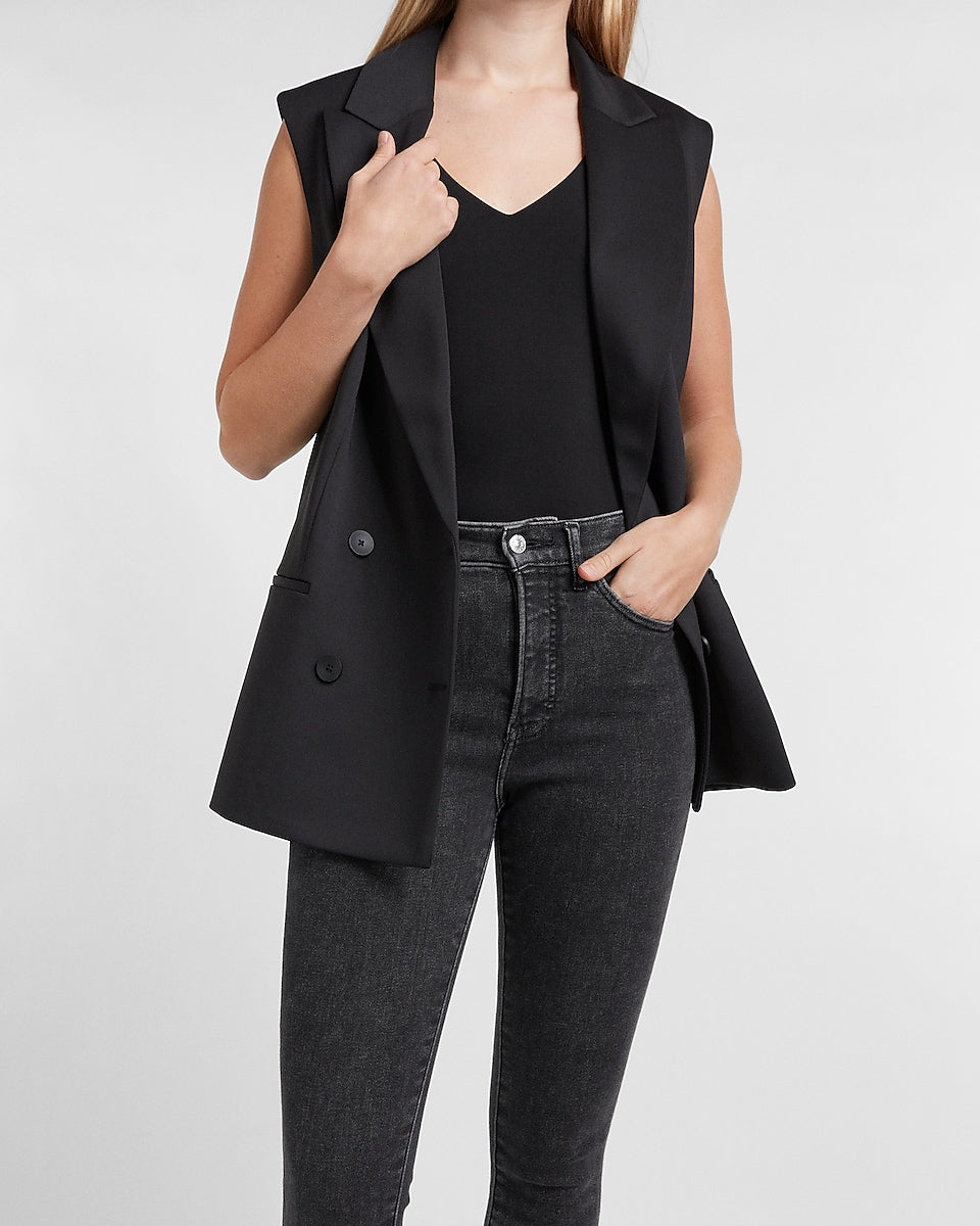 Express | Supersoft Double Knit Sleeveless Blazer in Pitch Black ...