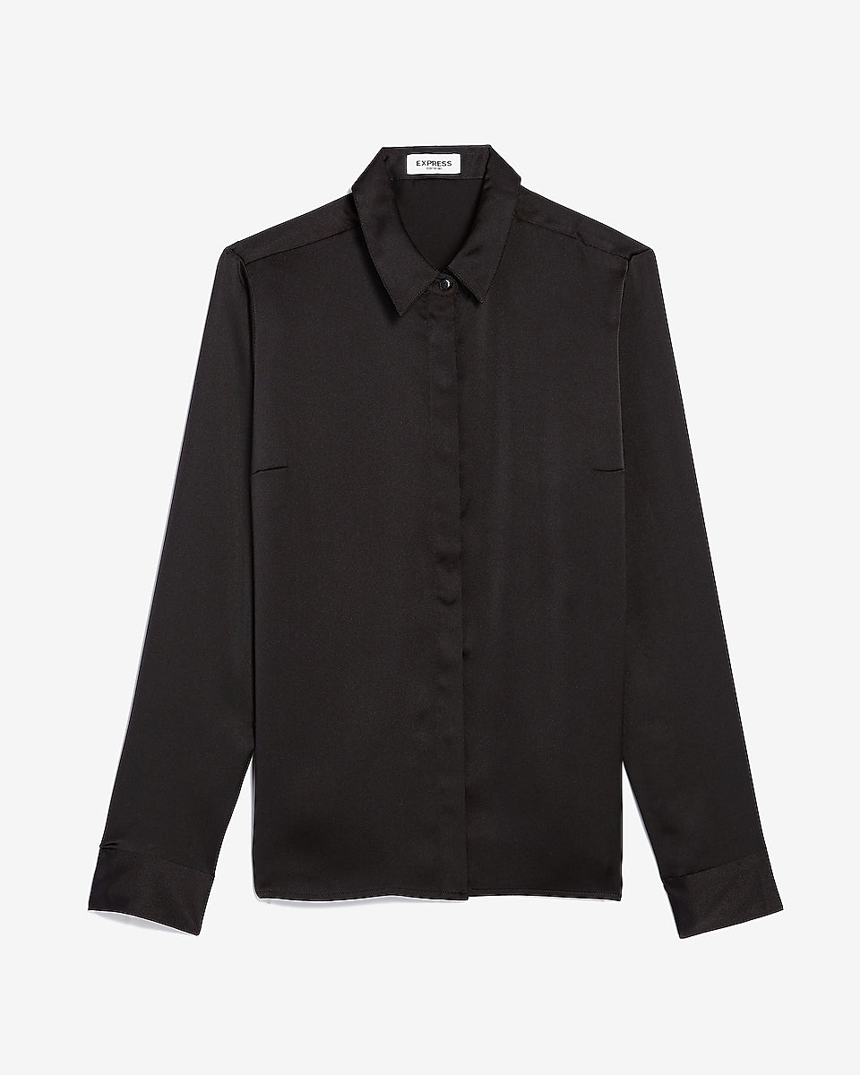 Express | Satin Portofino Shirt in Pitch Black | Express Style Trial