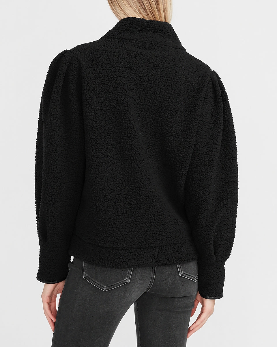 Express | Cozy Vegan Leather Trim Sherpa Sweatshirt in Pitch Black ...