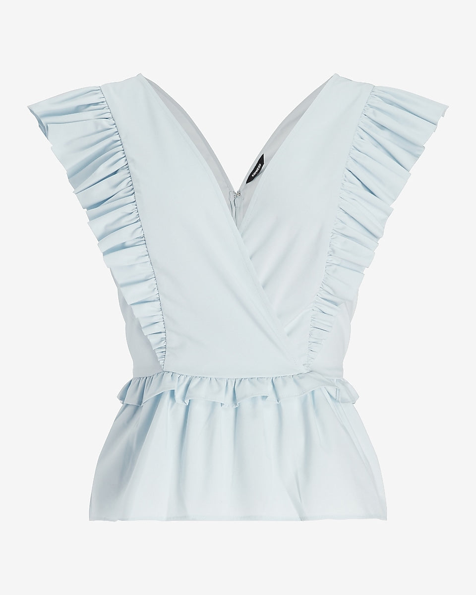 Express | Ruffle V-Neck Peplum Top in Ballad Blue | Express Style Trial