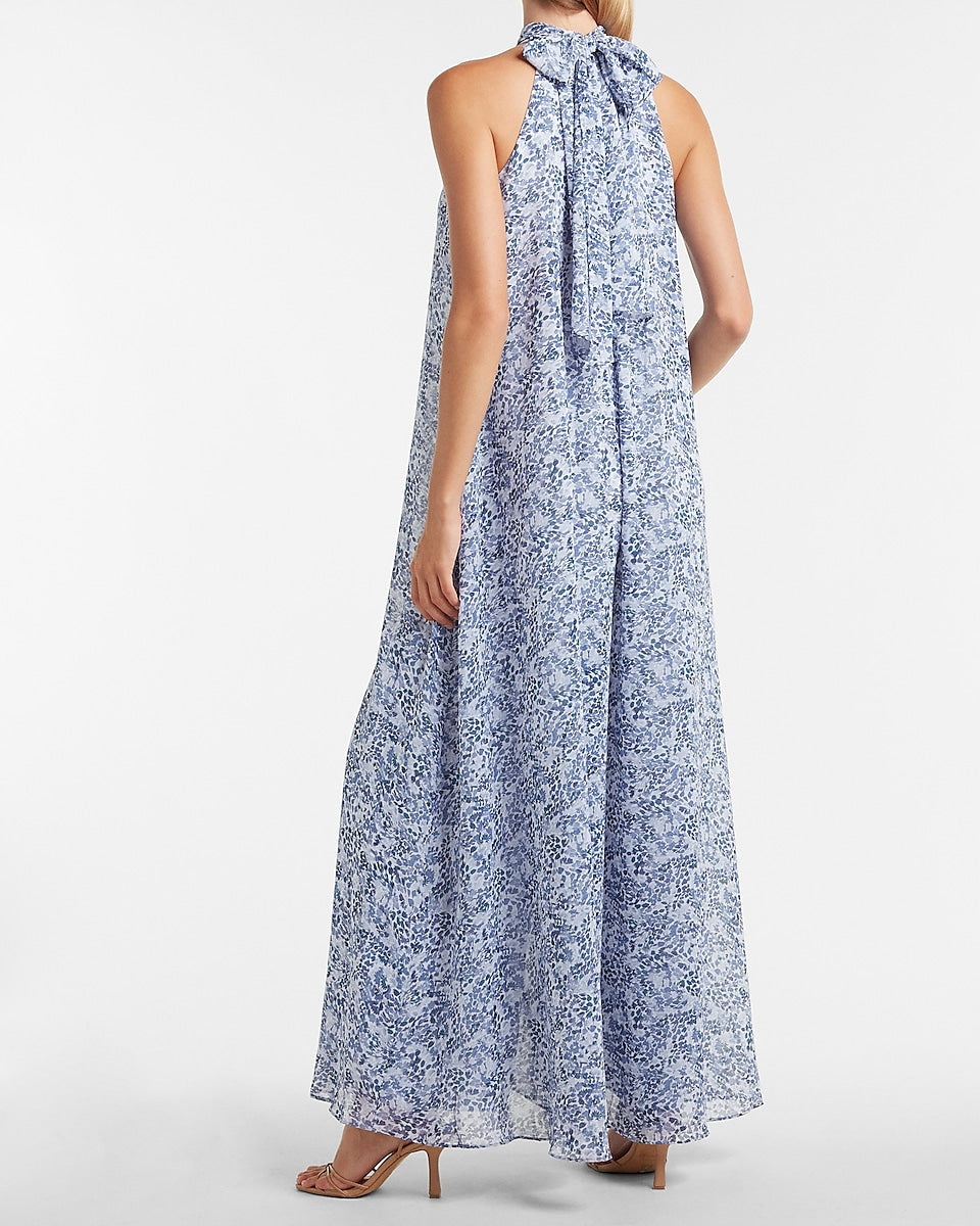 Express | Paisley Mock Neck Shapeless Jumpsuit in Blue Print | Express ...