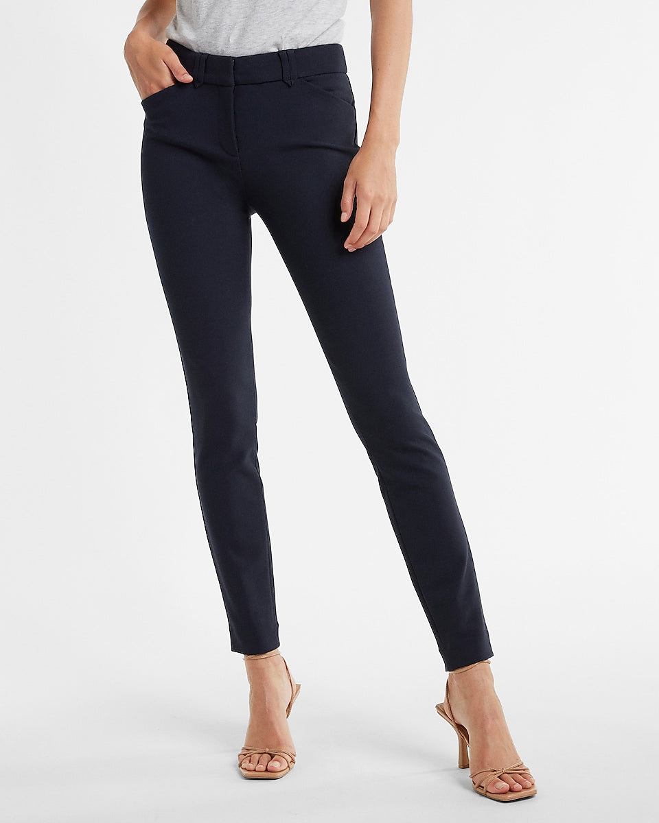 Express | Mid Rise Soft & Sleek Skinny Pant in Navy Blue | Express ...