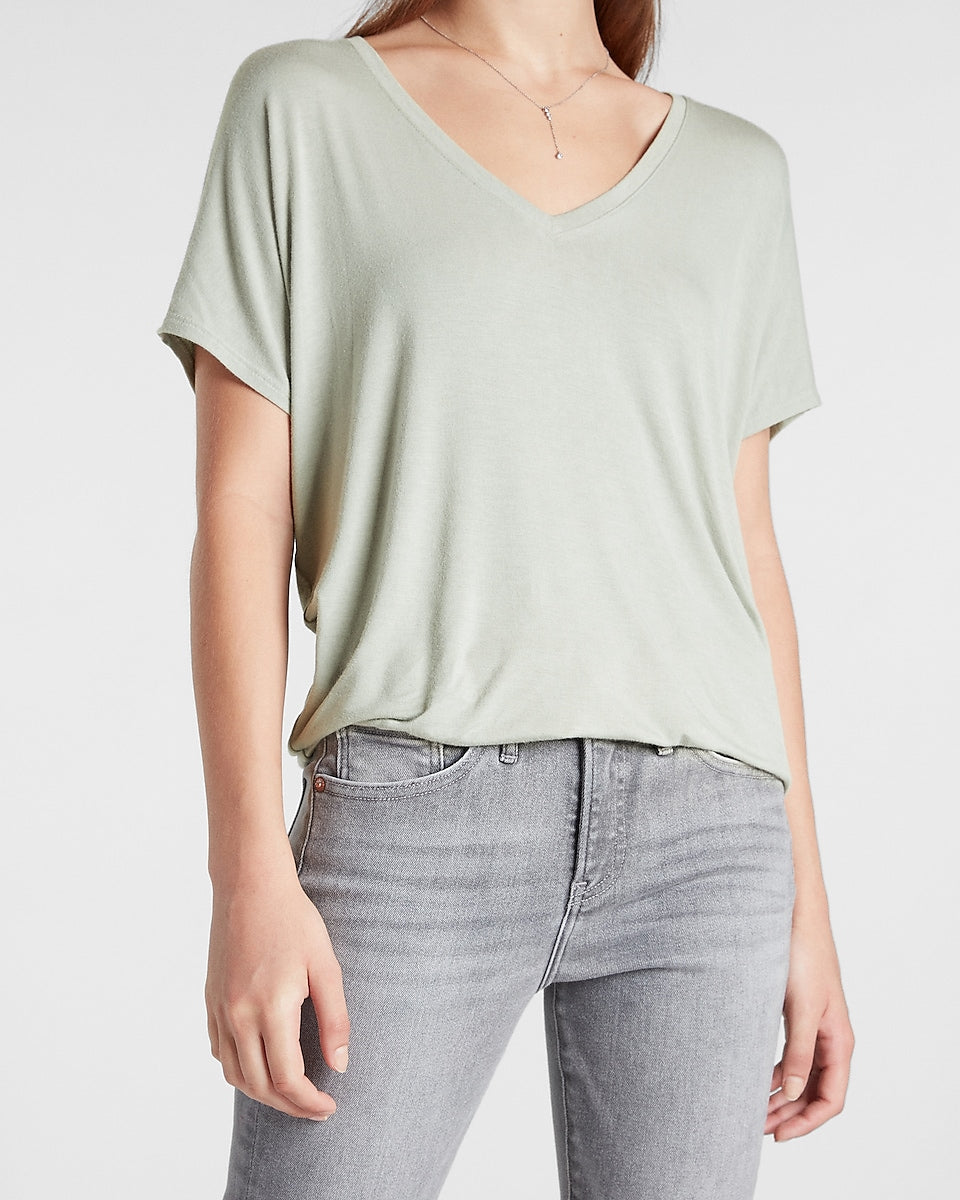 Express | Relaxed V-Neck London Tee in Brushed Sage | Express