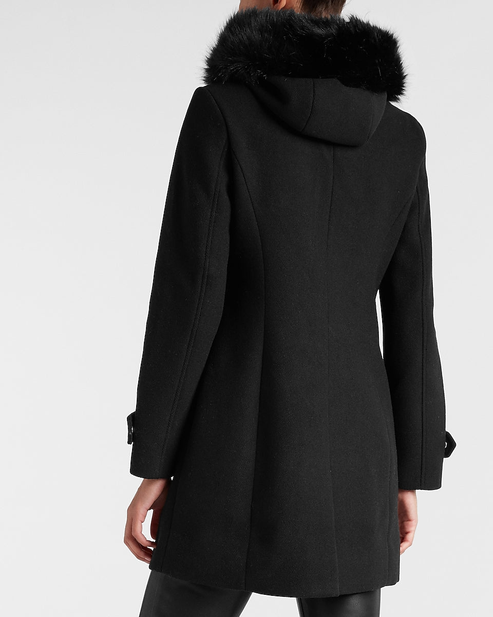 Express | Faux Fur Hooded Wool-Blend Coat in Pitch Black | Express ...