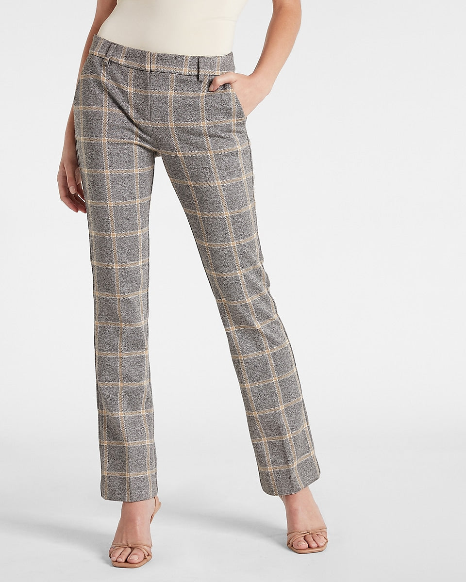 Express Editor Mid Rise Plaid Bootcut Pant Multi-Color Women's 2 Long