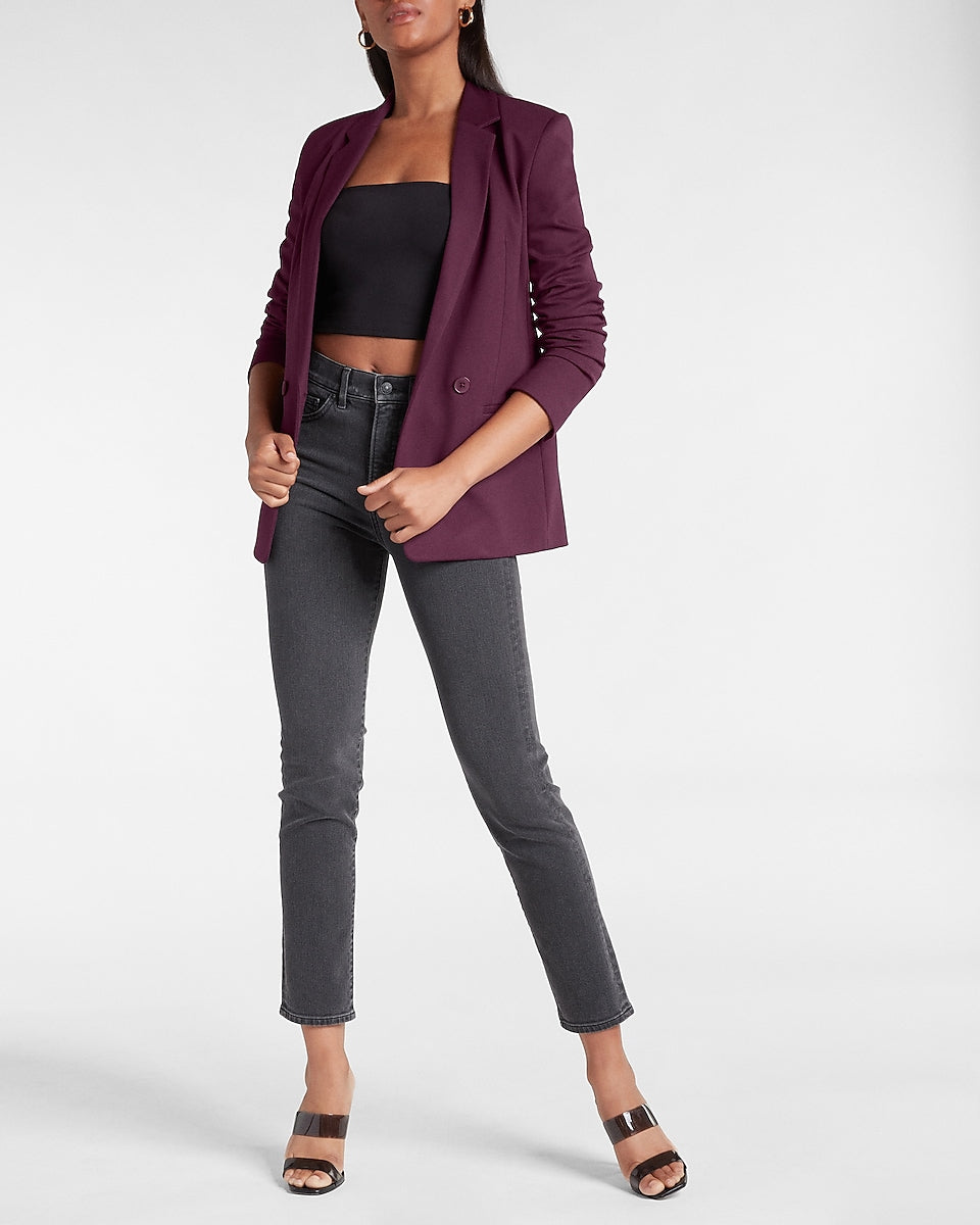 Express | Knit Double Breasted Boyfriend Blazer in Dark Purple ...