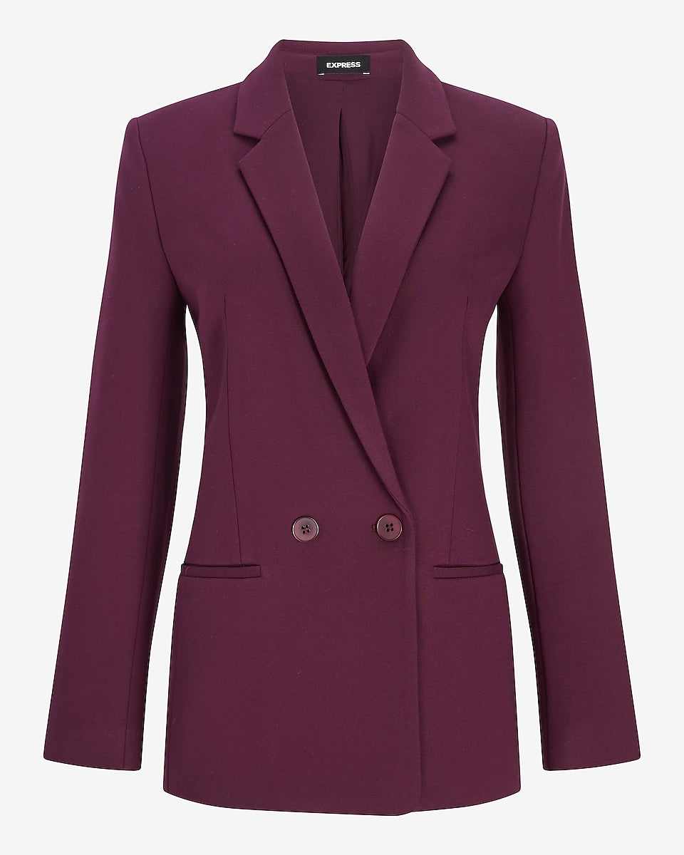 Express | Knit Double Breasted Boyfriend Blazer in Dark Purple ...