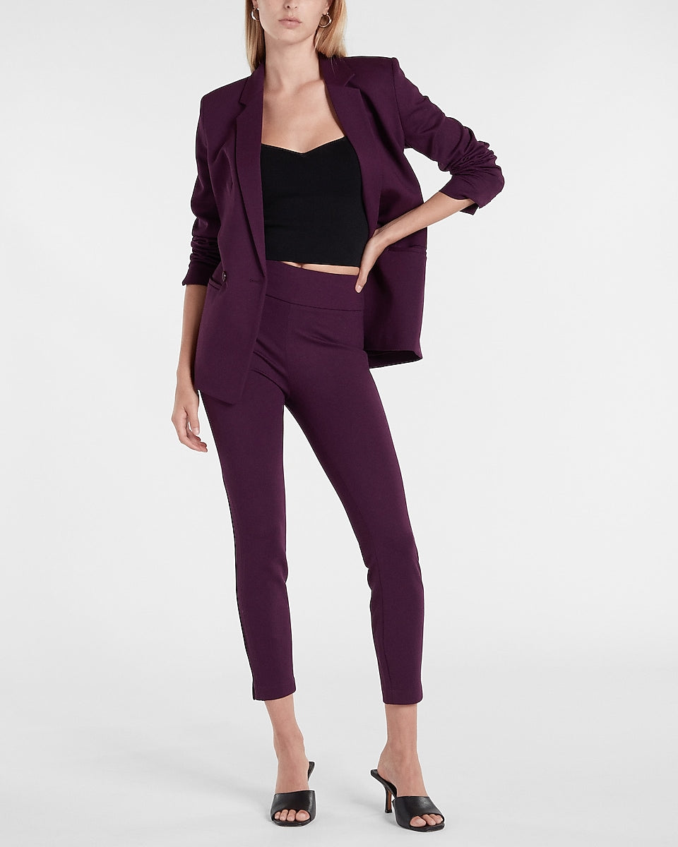 Express | Knit Double Breasted Boyfriend Blazer in Dark Purple ...