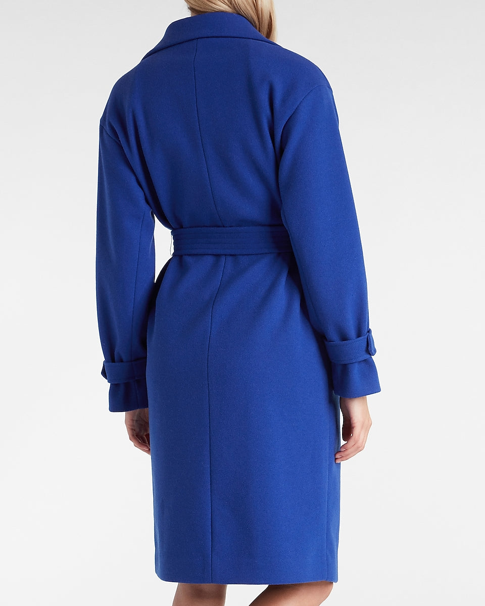 Express | Belted Wrap Front Faux Wool Coat in Cobalt Blue | Express ...