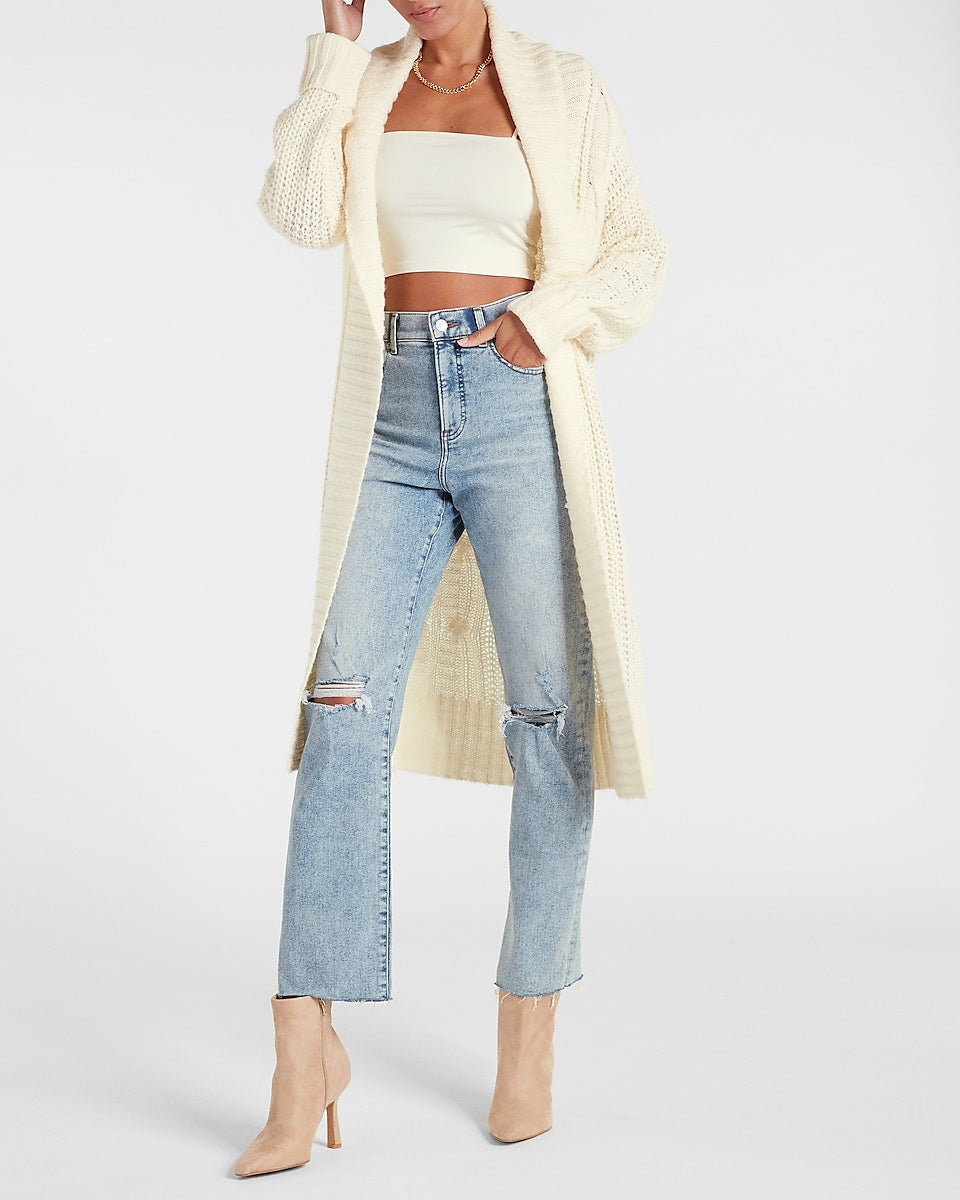 Express, Cable Knit Duster Cardigan in Swan