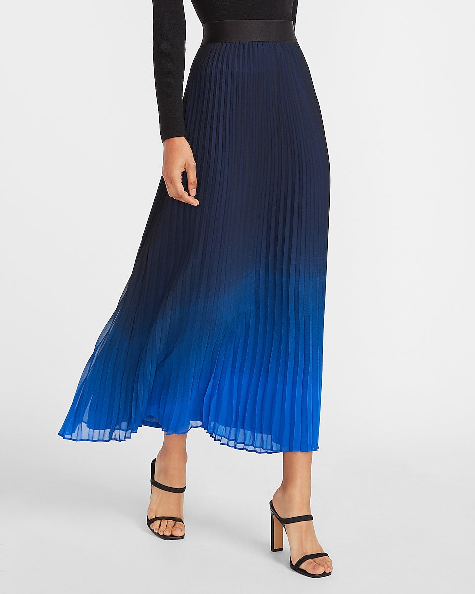 Express | High Waisted Ombre Pleated Maxi Skirt in Print | Express ...