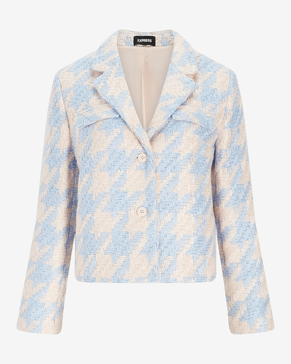 Express | Houndstooth Boucle Jacket in Blue Print | Express Style Trial