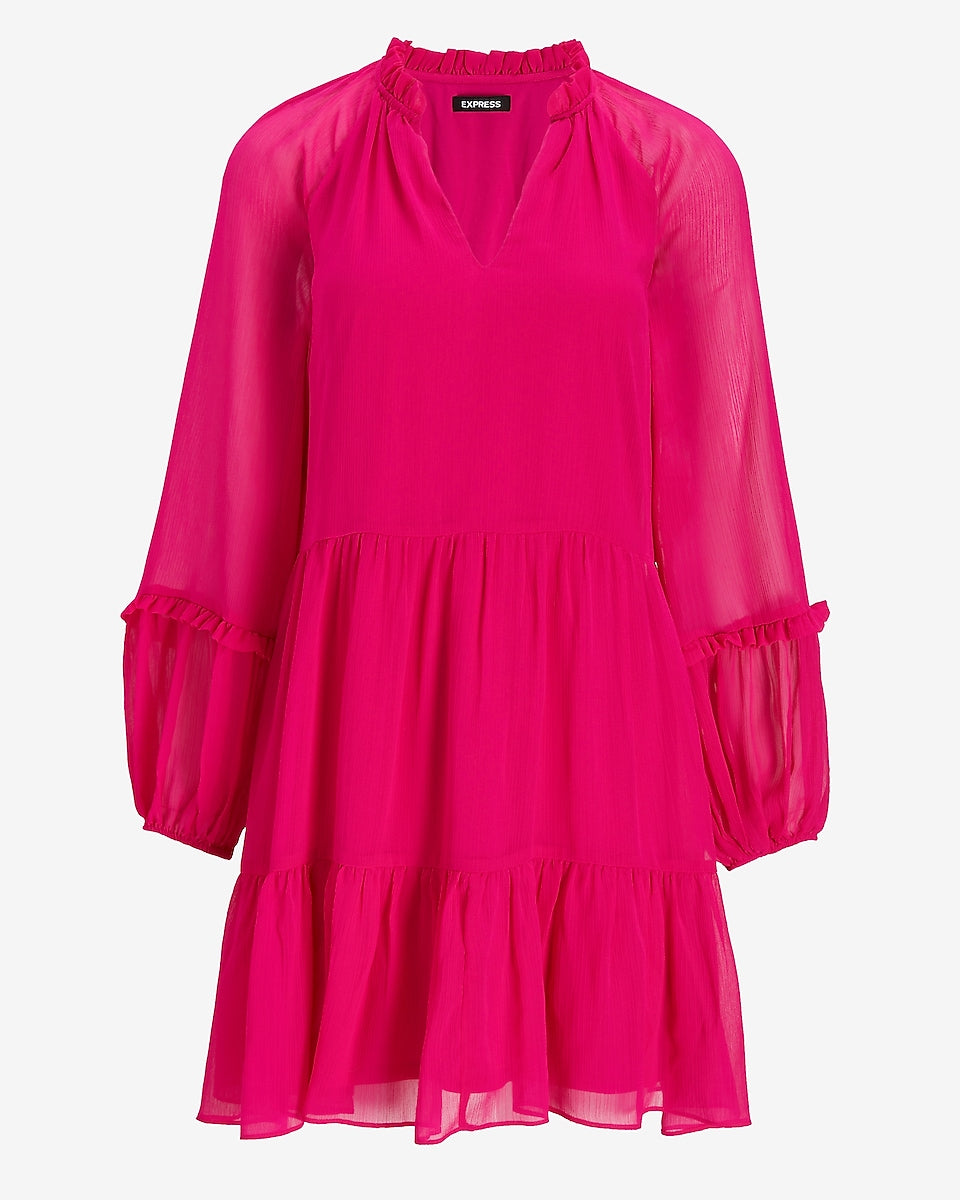 Express | Solid Tiered Trapeze Dress in Neon Berry | Express Style Trial