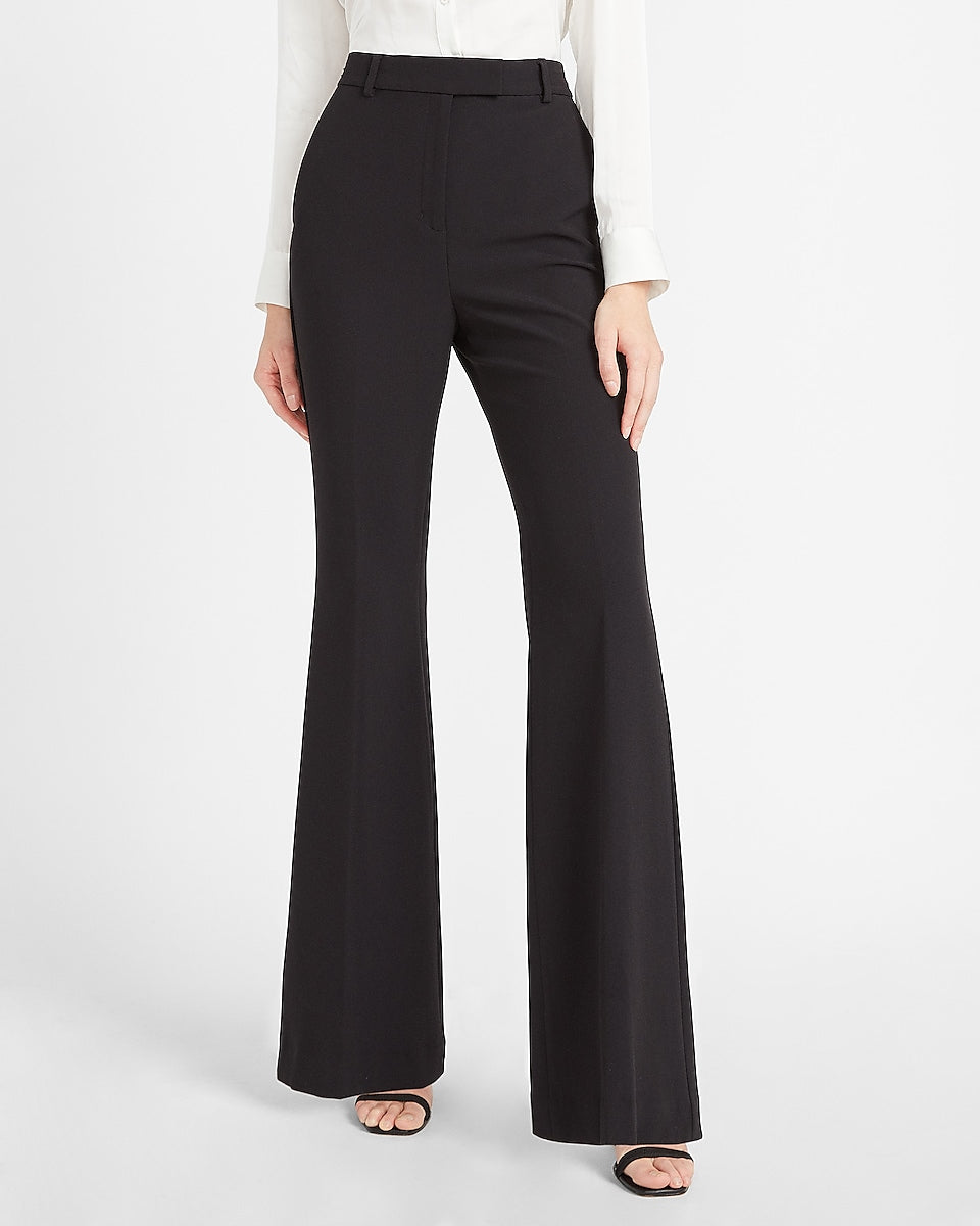 Express | Super High Waisted Supersoft Side Tab Flare Pant in Pitch ...