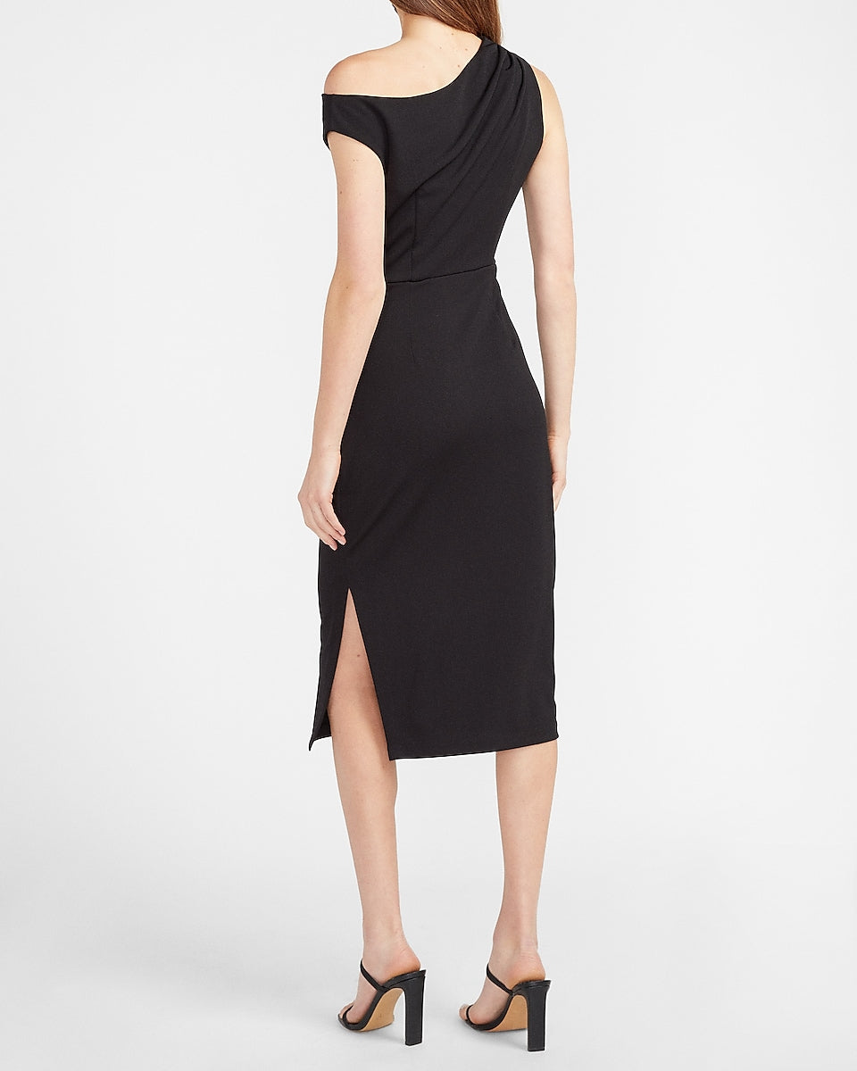 Express | Off The Shoulder Ruched Sheath Dress in Pitch Black | Express ...