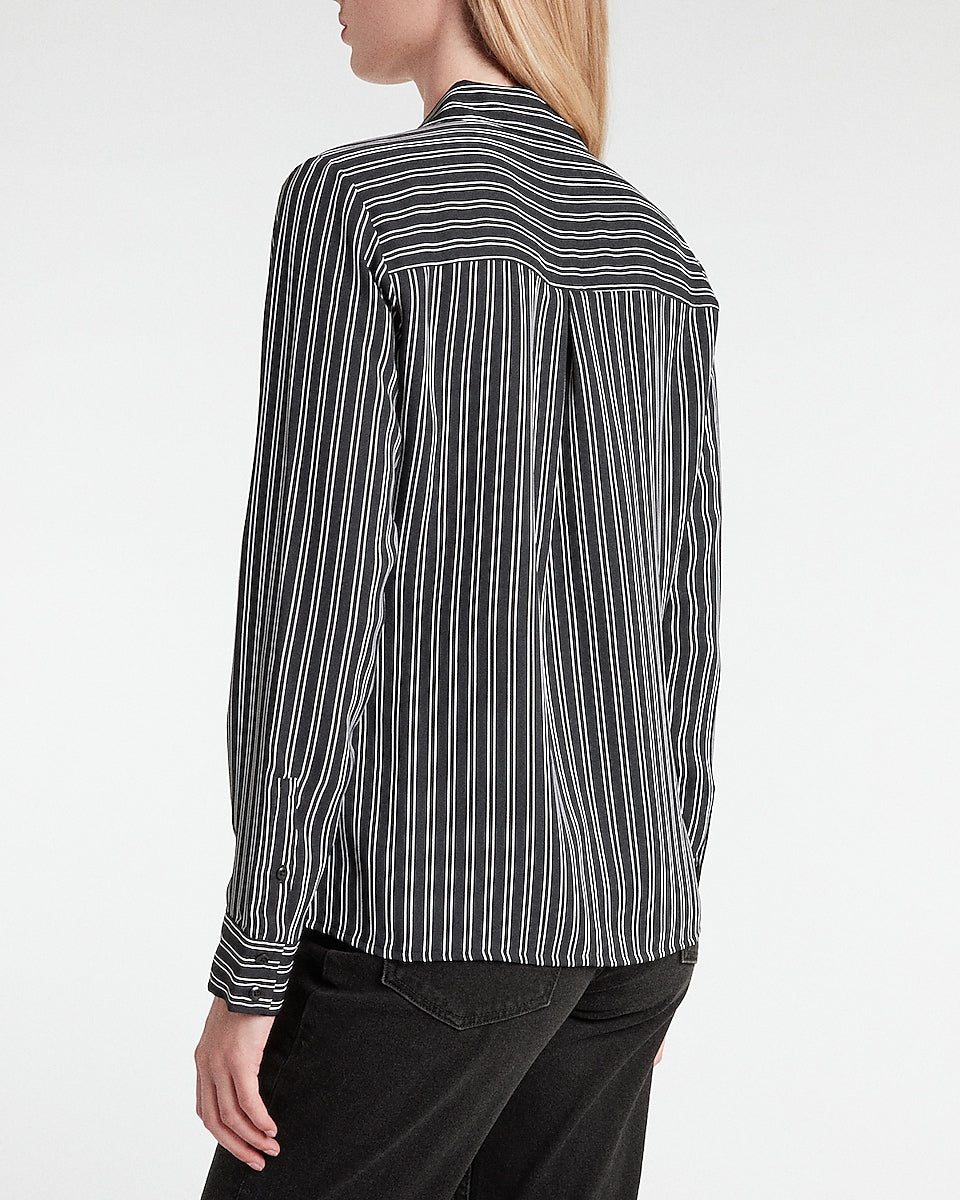 Express | Striped Portofino Shirt in Black And White Stripe | Express ...