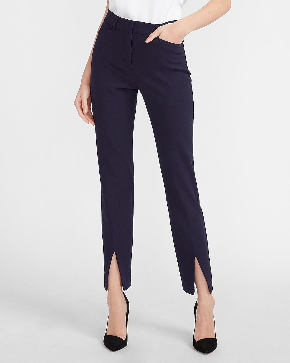 Express | High Waisted Supersoft Slit Front Slim Columnist Pant in Navy ...