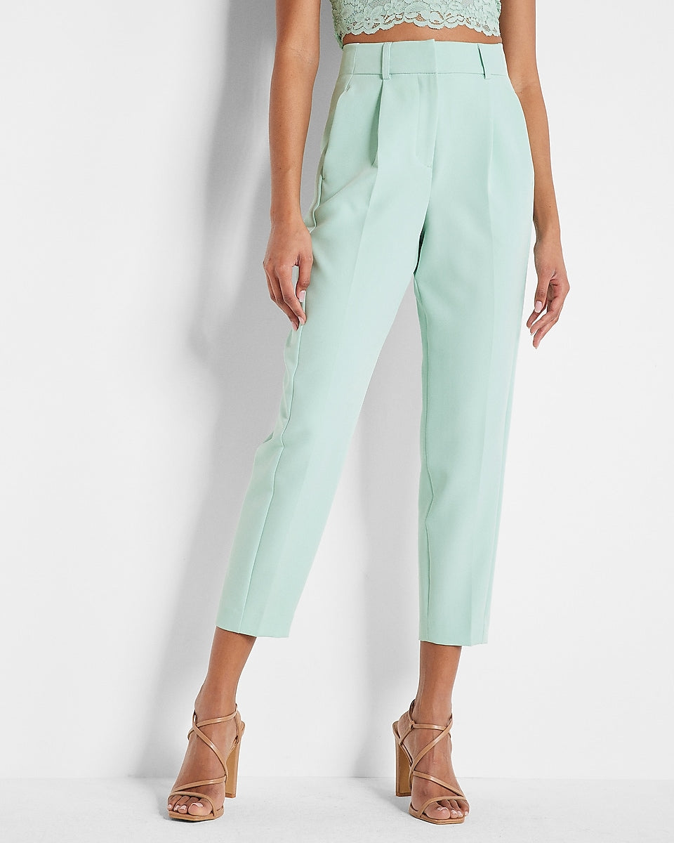 Express, High Waisted Pleated Ankle Pant in Mint Halo