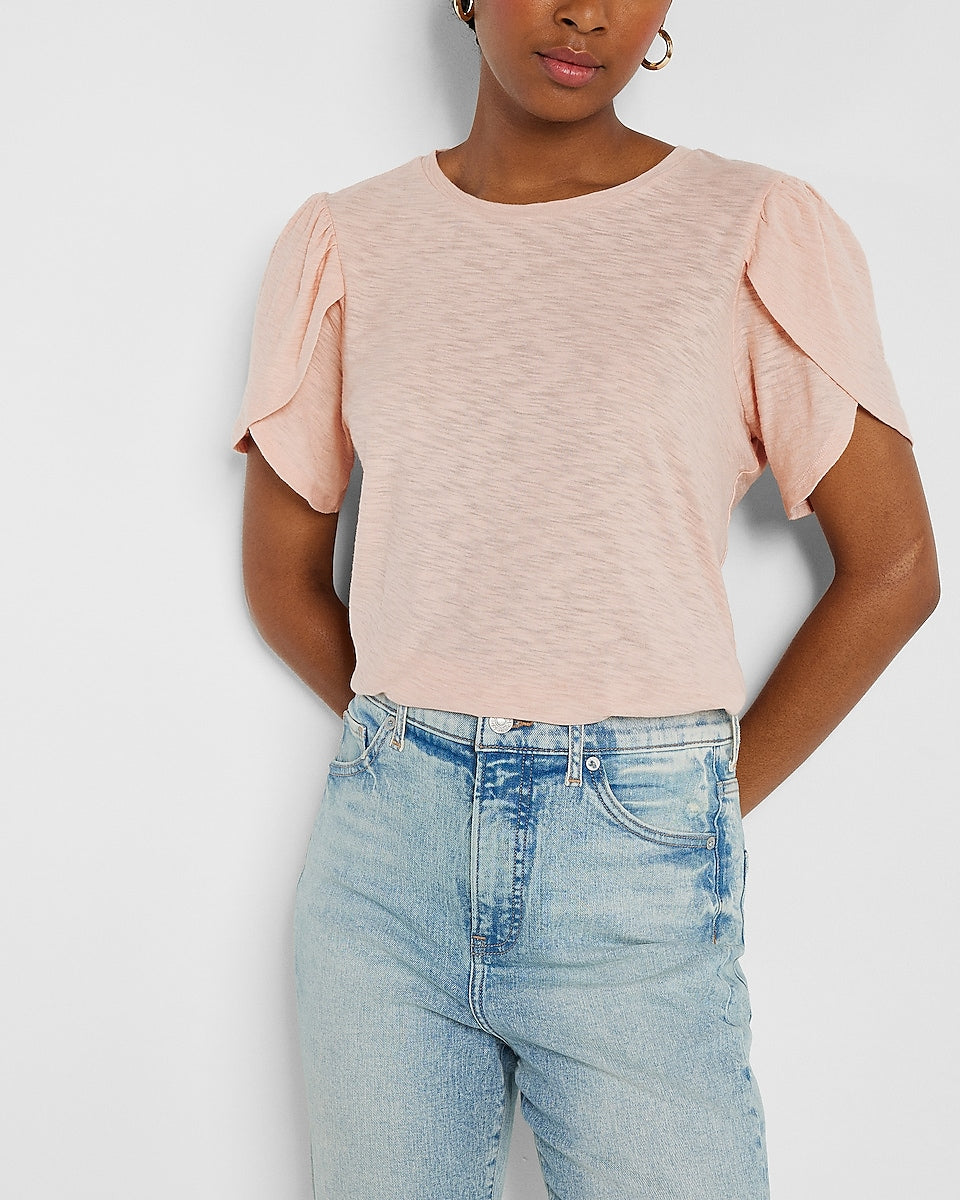 Express, Skimming Slub Tulip Sleeve Tee in Pale Pink