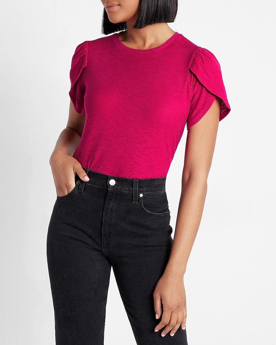 Express, Skimming Slub Tulip Sleeve Tee in Pitch Black