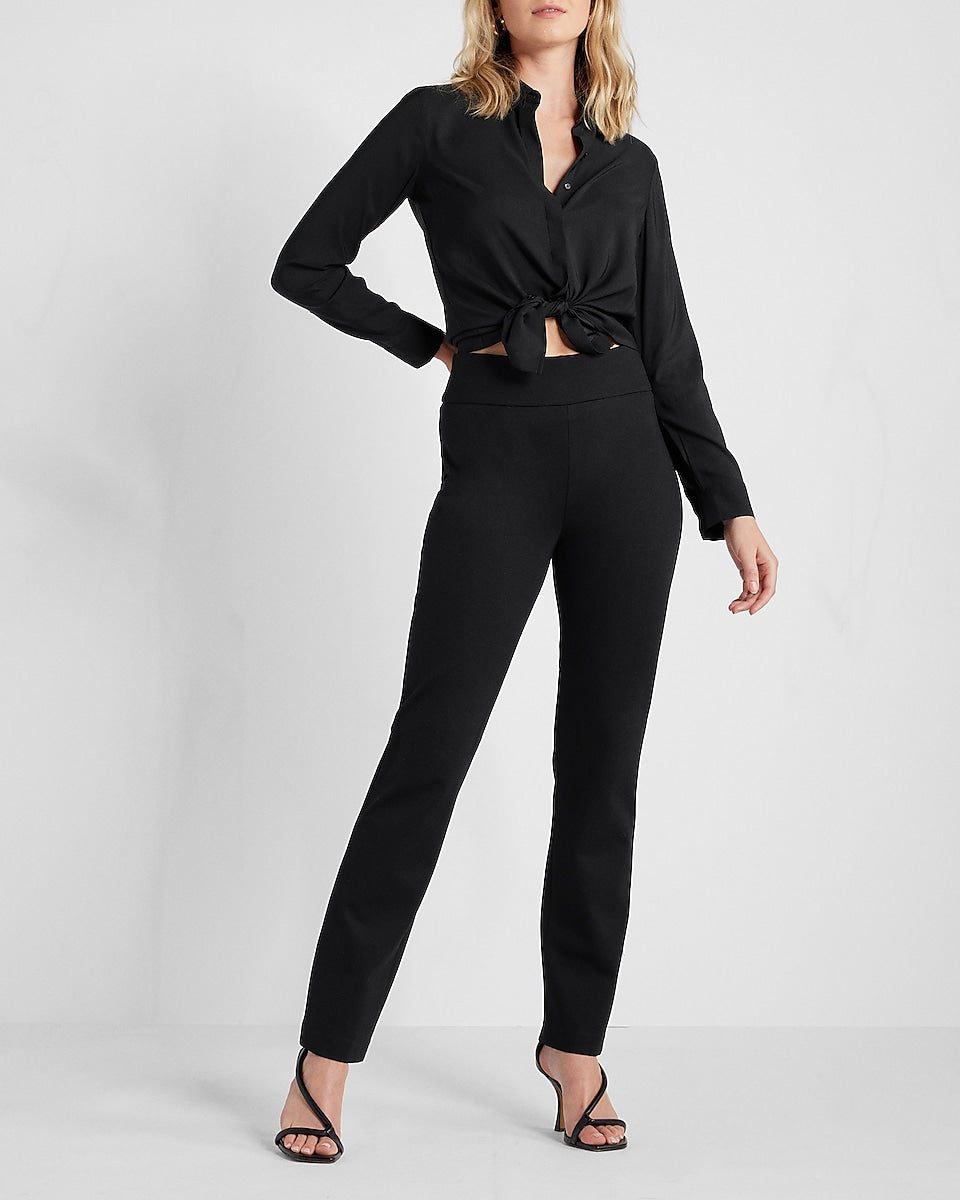 Express | Columnist High Waisted Knit Slim Pant in Pitch Black ...
