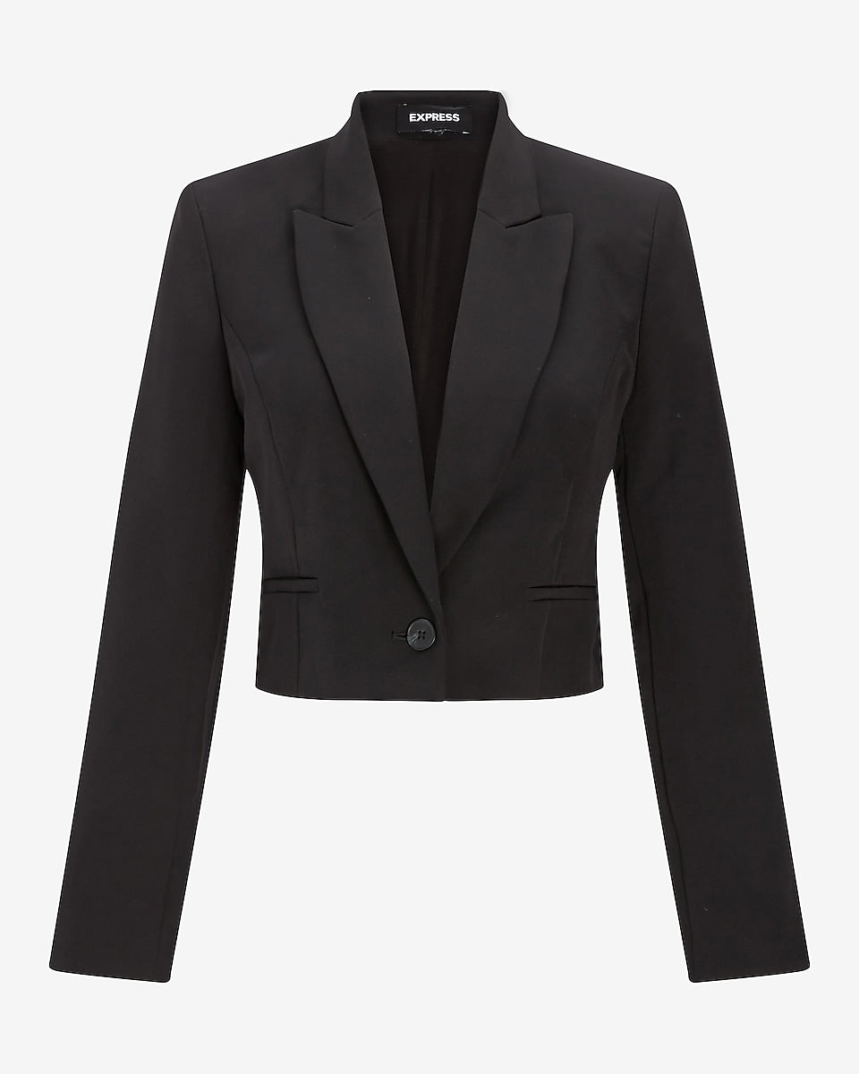 Express | Peak Lapel Cropped Blazer in Pitch Black | Express Style Trial