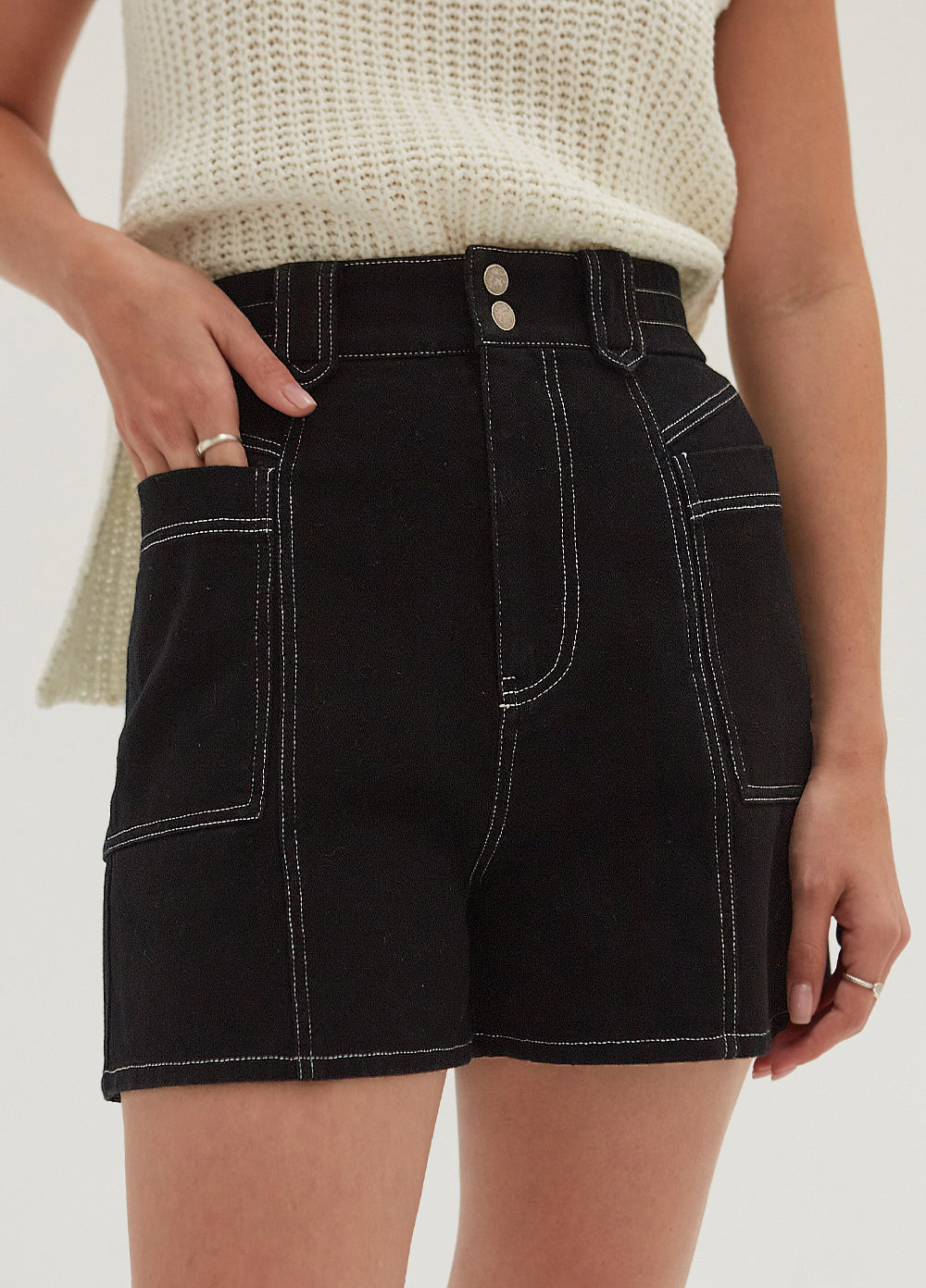 Crescent | Contrast Stitch Black Shorts | Express Style Trial