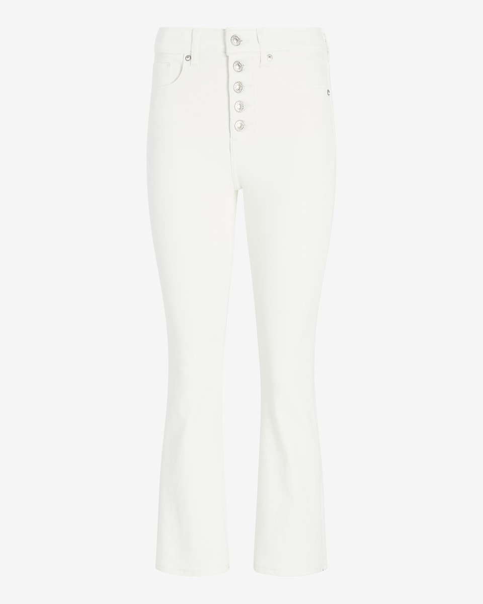 Express | High Waisted White Cropped Flare Jeans in White | Express ...