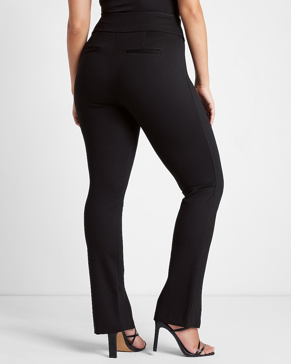 Express | Columnist High Waisted Straight Slit Pant in Pitch Black ...