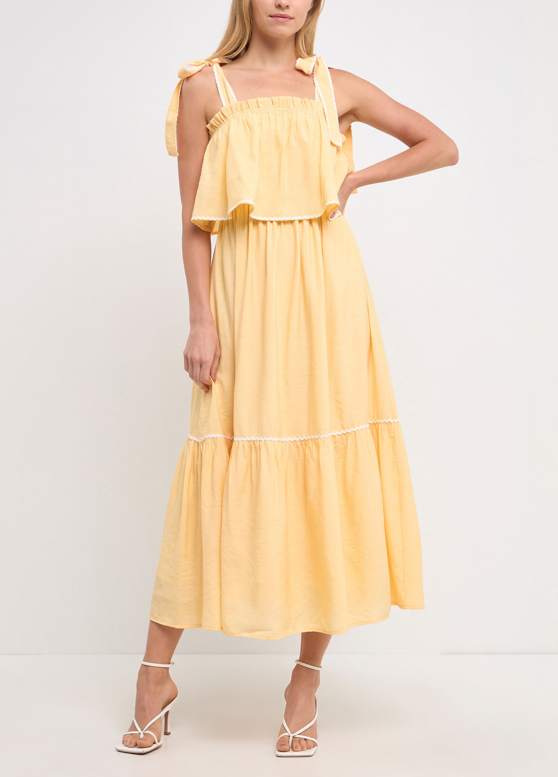 English Factory | Shoulder Tie Yellow Midi Dress | Express Style Trial