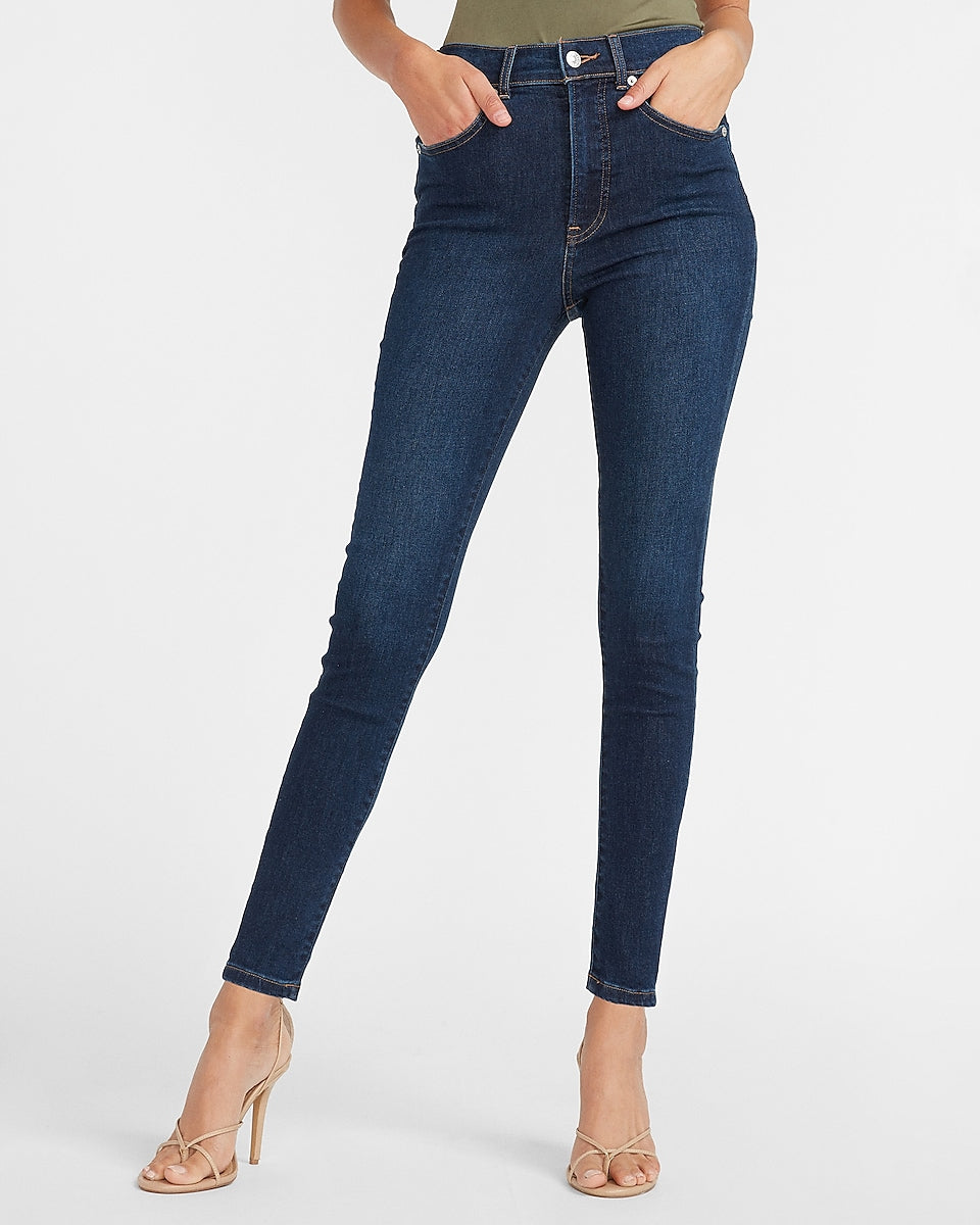 Express | High Waisted Dark Wash Skinny Jeans in Dark Wash | Express ...