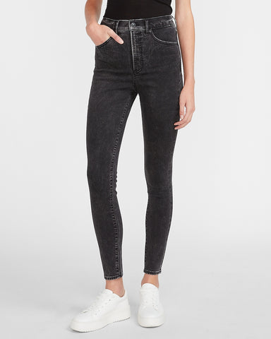 Express | Super High Waisted Black Skinny Jeans in Pitch Black ...