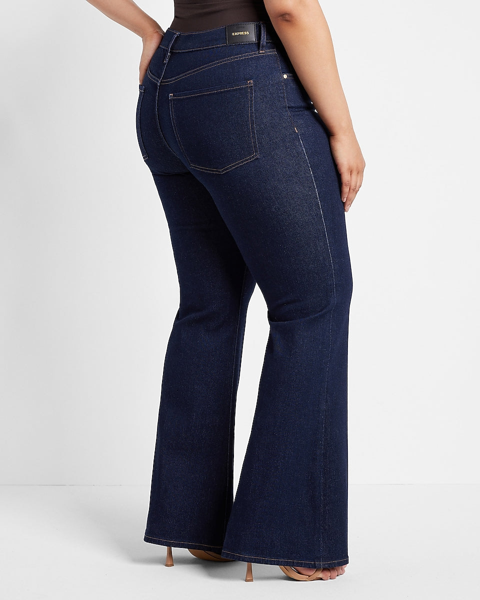 Express | Mid Rise Rinse 70S Flare Jeans in Dark Wash | Express Style Trial