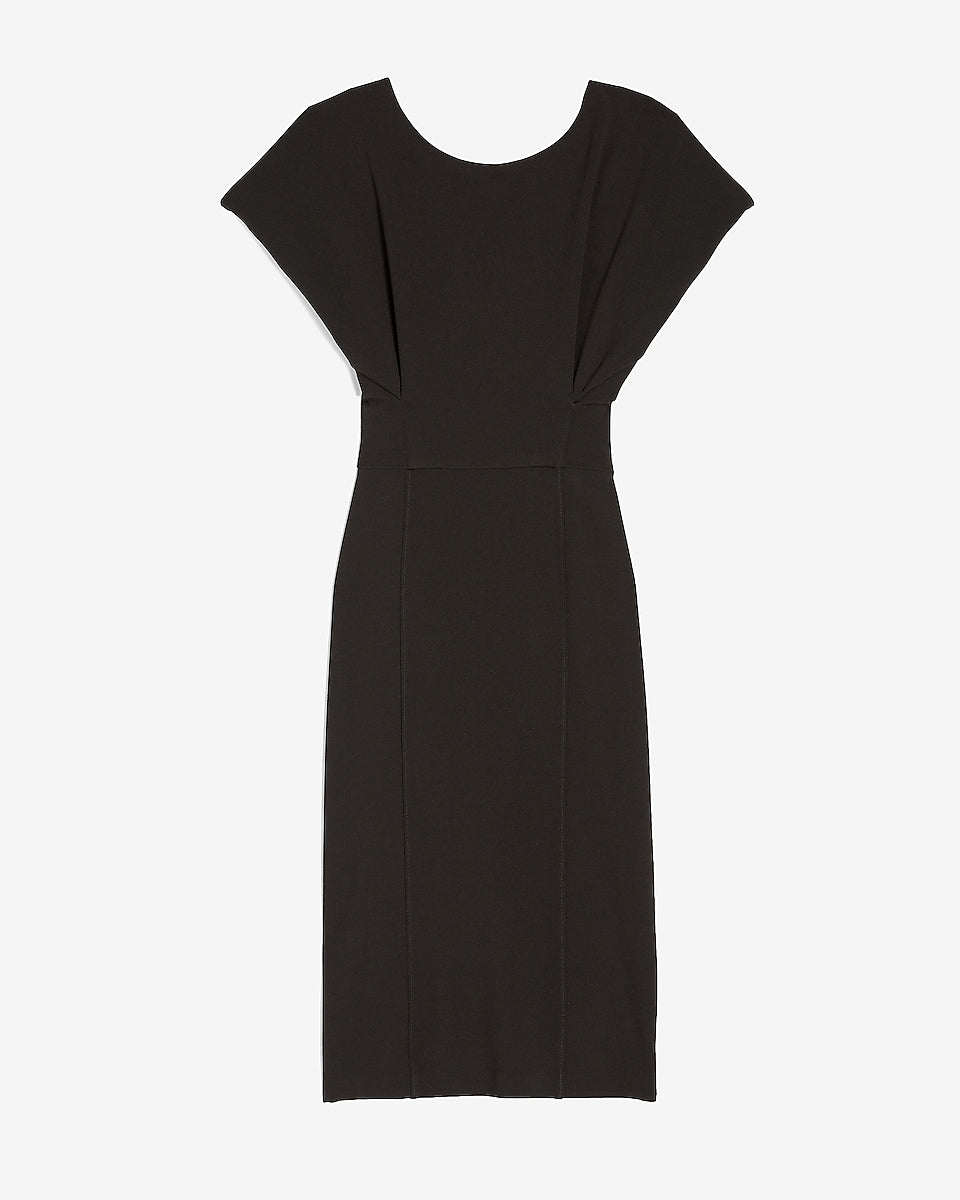 Express | Cap Sleeve V-Back Sheath Dress in Pitch Black | Express Style ...