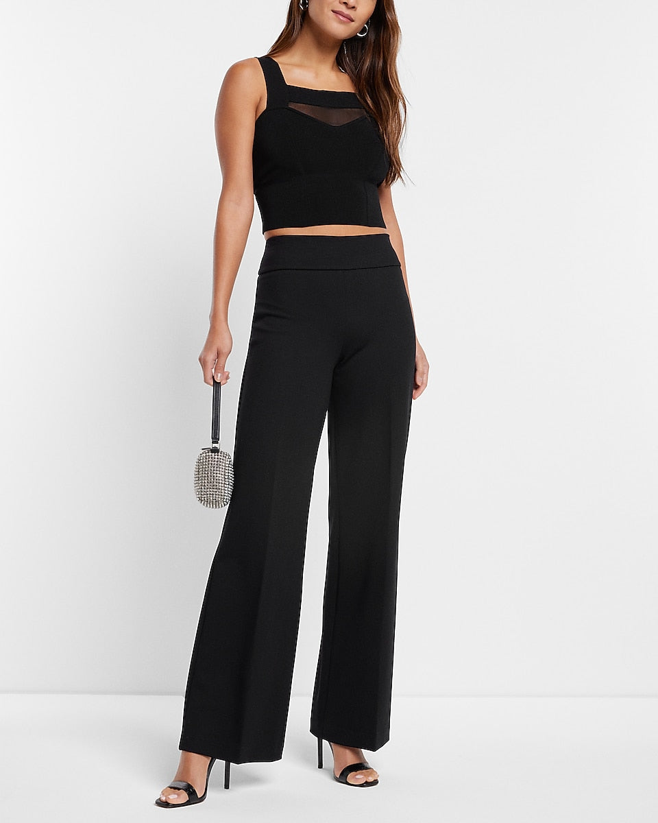 Express | Columnist High Waisted Knit Trouser Pant in Pitch Black ...