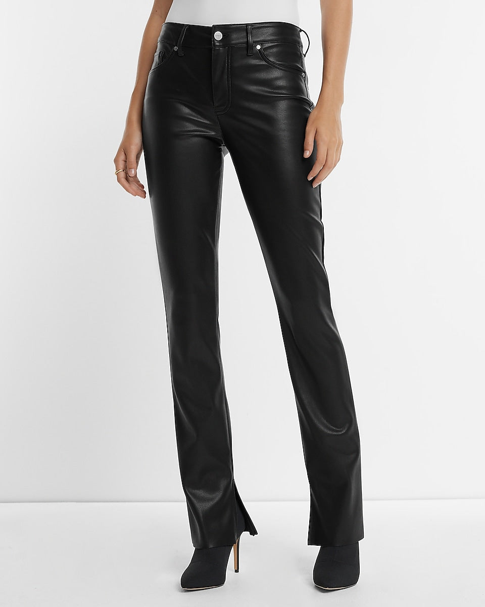 Express | Mid Rise Faux Leather Skyscraper Pant in Pitch Black ...