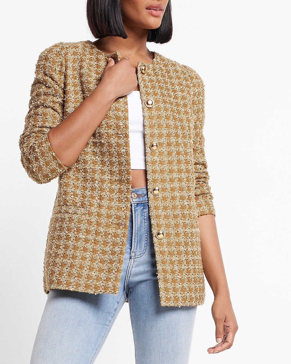 Express | Gold Tweed Jacket in Gold | Express Style Trial