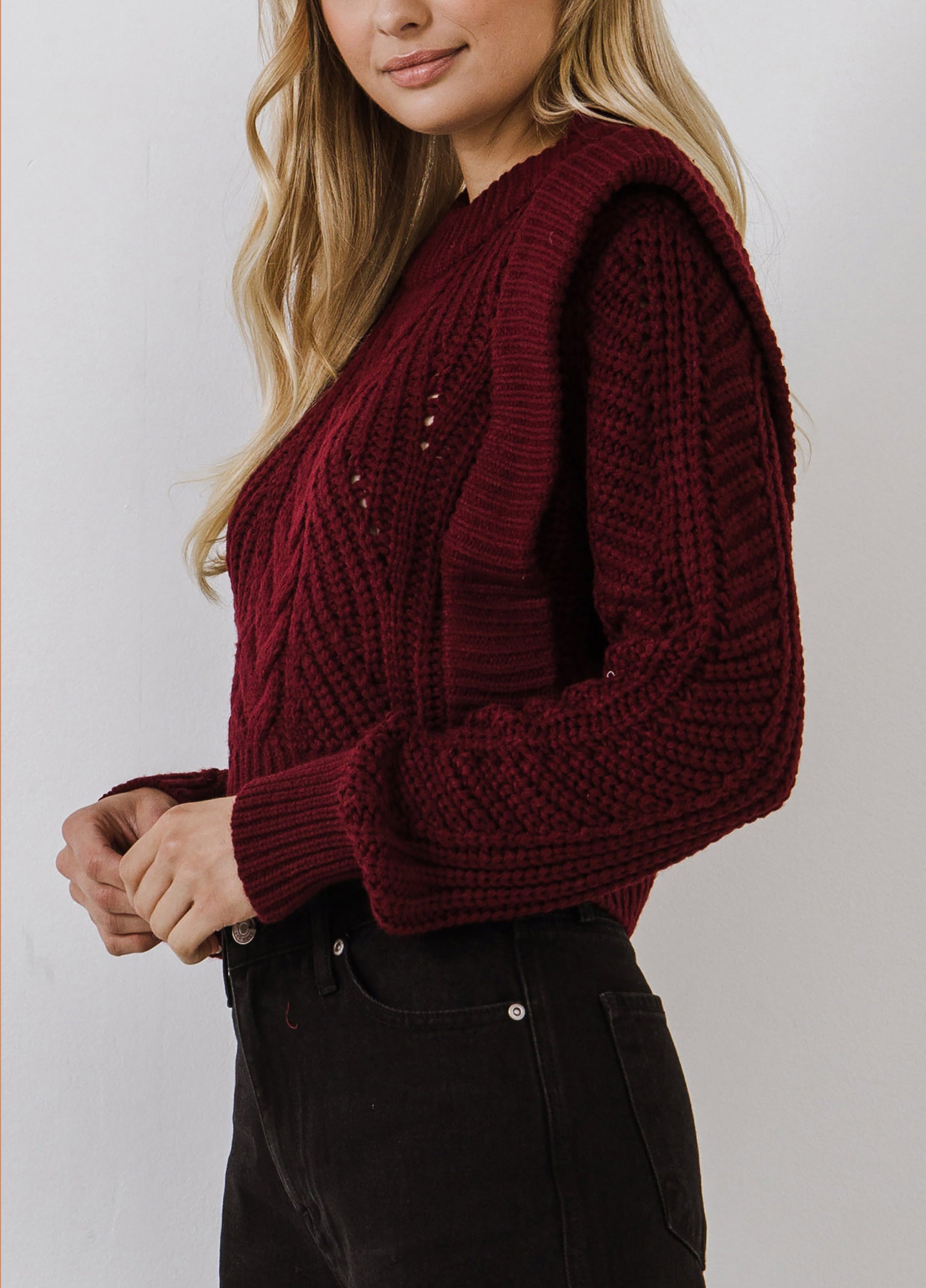 English Factory Burgundy Cable Knit Sweater Express Style Trial