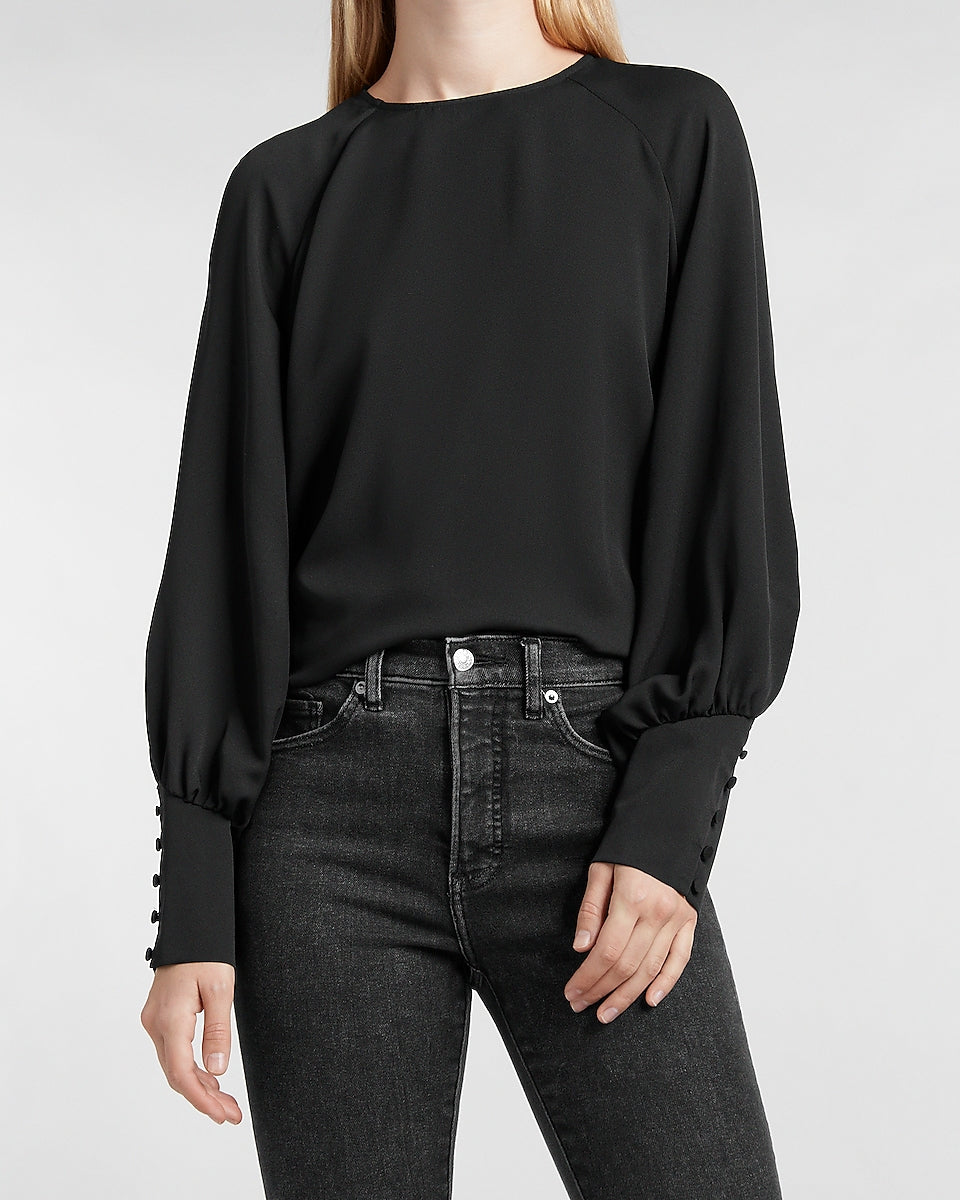 Express, Balloon Sleeve Wide Cuff Top in Pitch Black