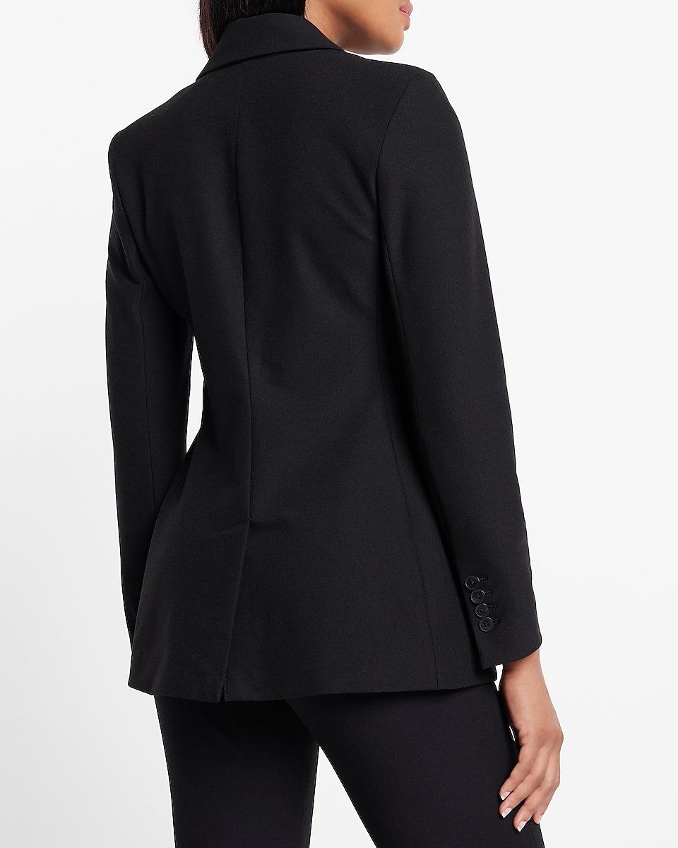 Express | Peak Lapel One Button Blazer in Pitch Black | Express Style Trial