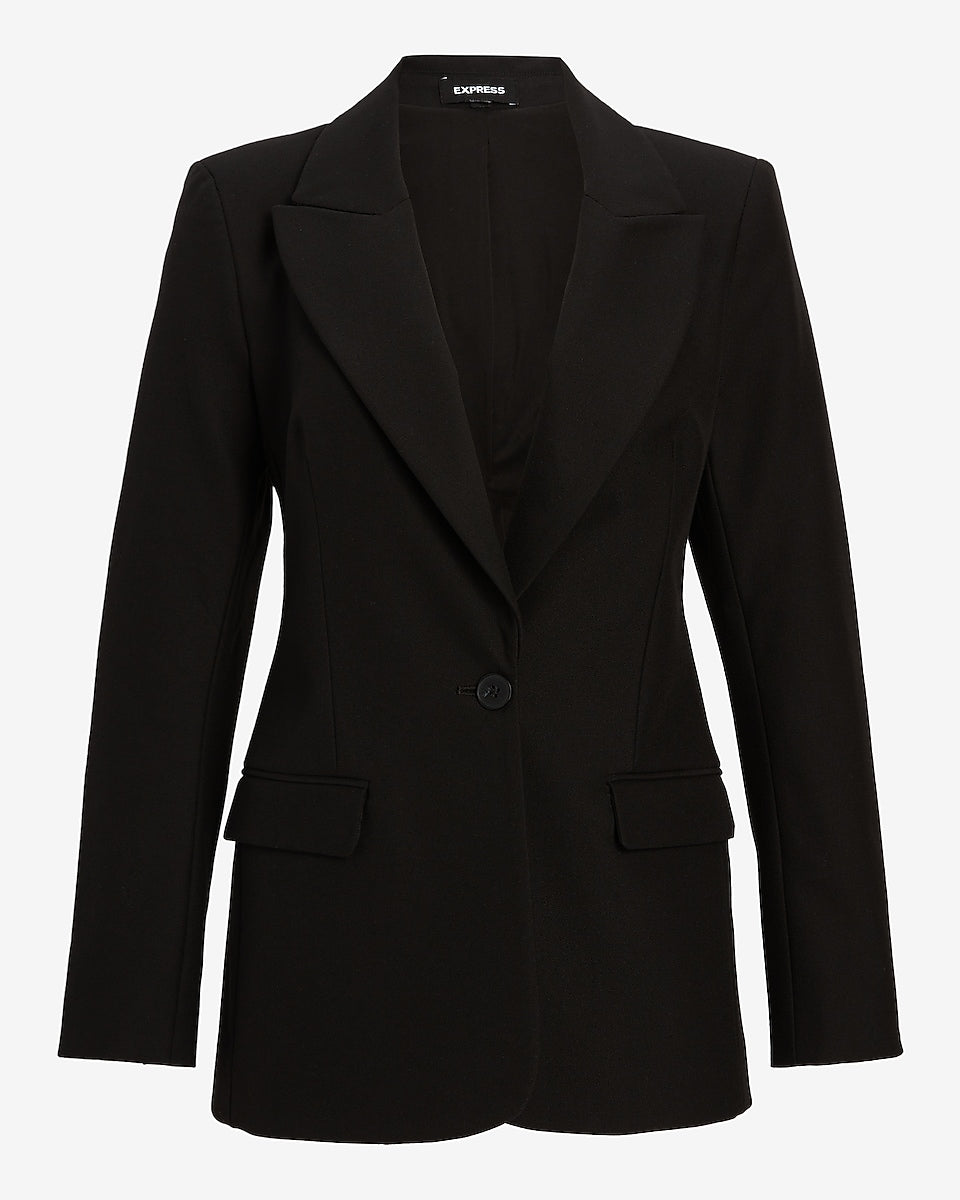 Express | Peak Lapel One Button Blazer in Pitch Black | Express Style Trial
