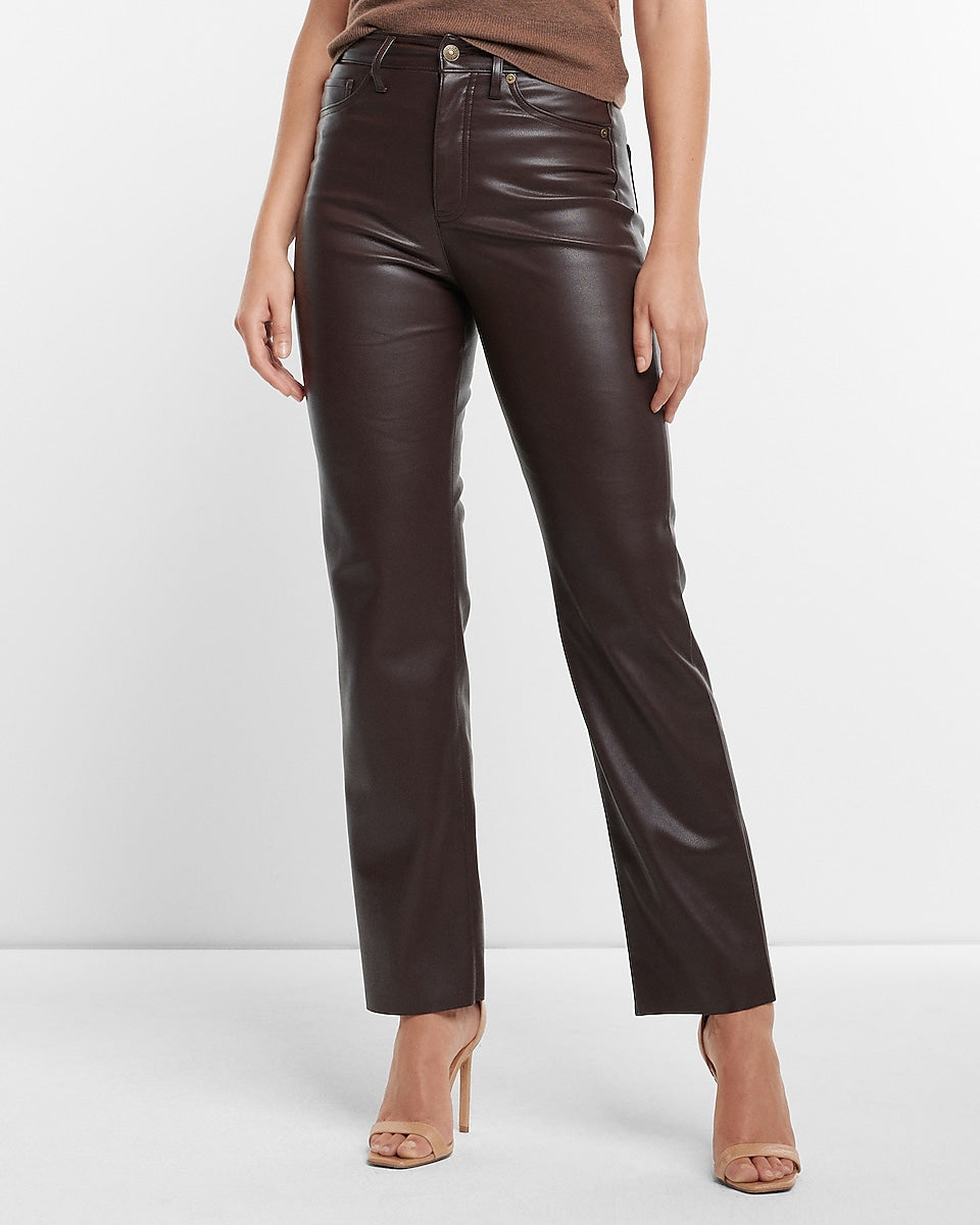 Express  Super High Waisted Faux Leather Modern Straight Pant in