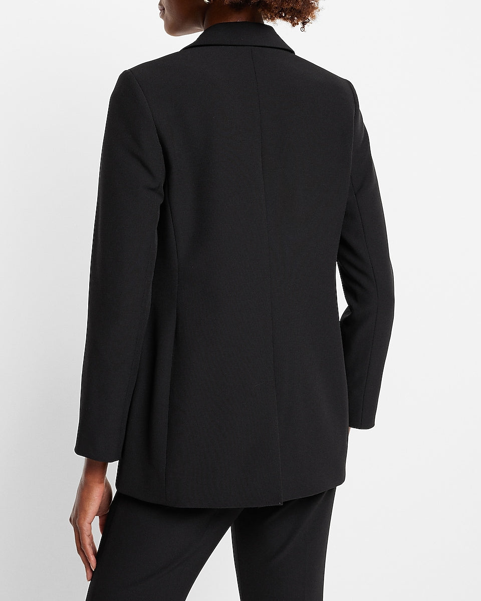 Express | Editor One Button Boyfriend Blazer in Pitch Black | Express ...