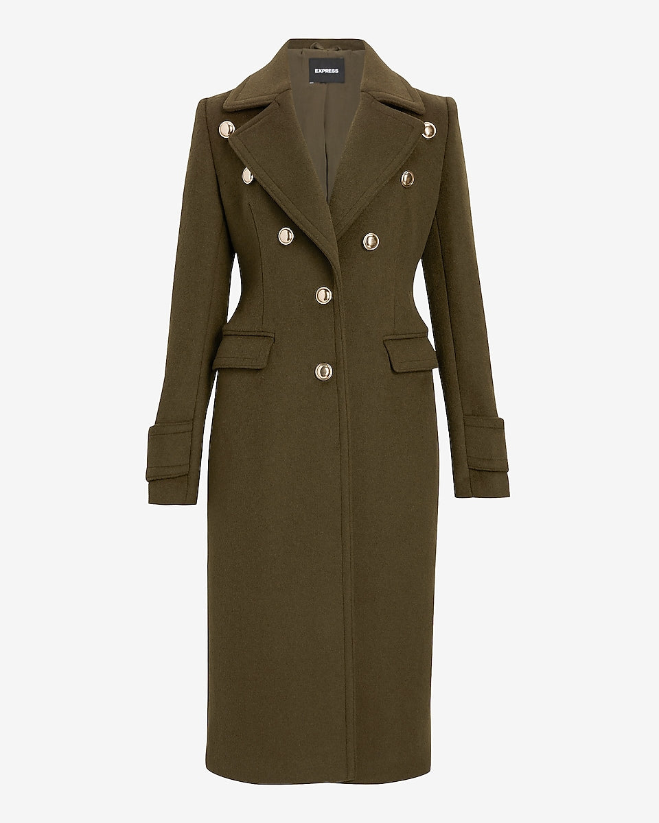 Express | Wool-Blend Novelty Button Trench Coat in Olive Green ...