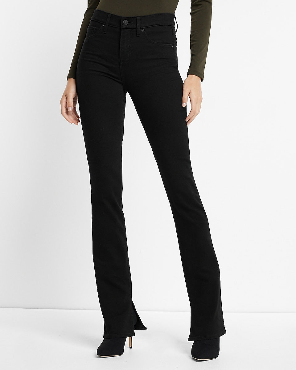 Express | Mid Rise Black Skyscraper Jeans in Pitch Black | Express ...