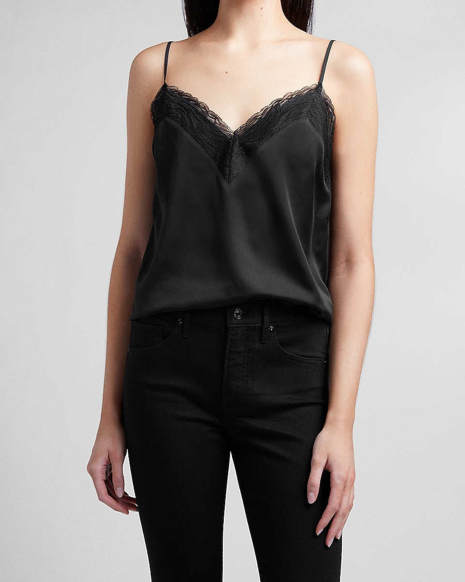 Express | Lace Trim Cami in Pitch Black | Express Style Trial
