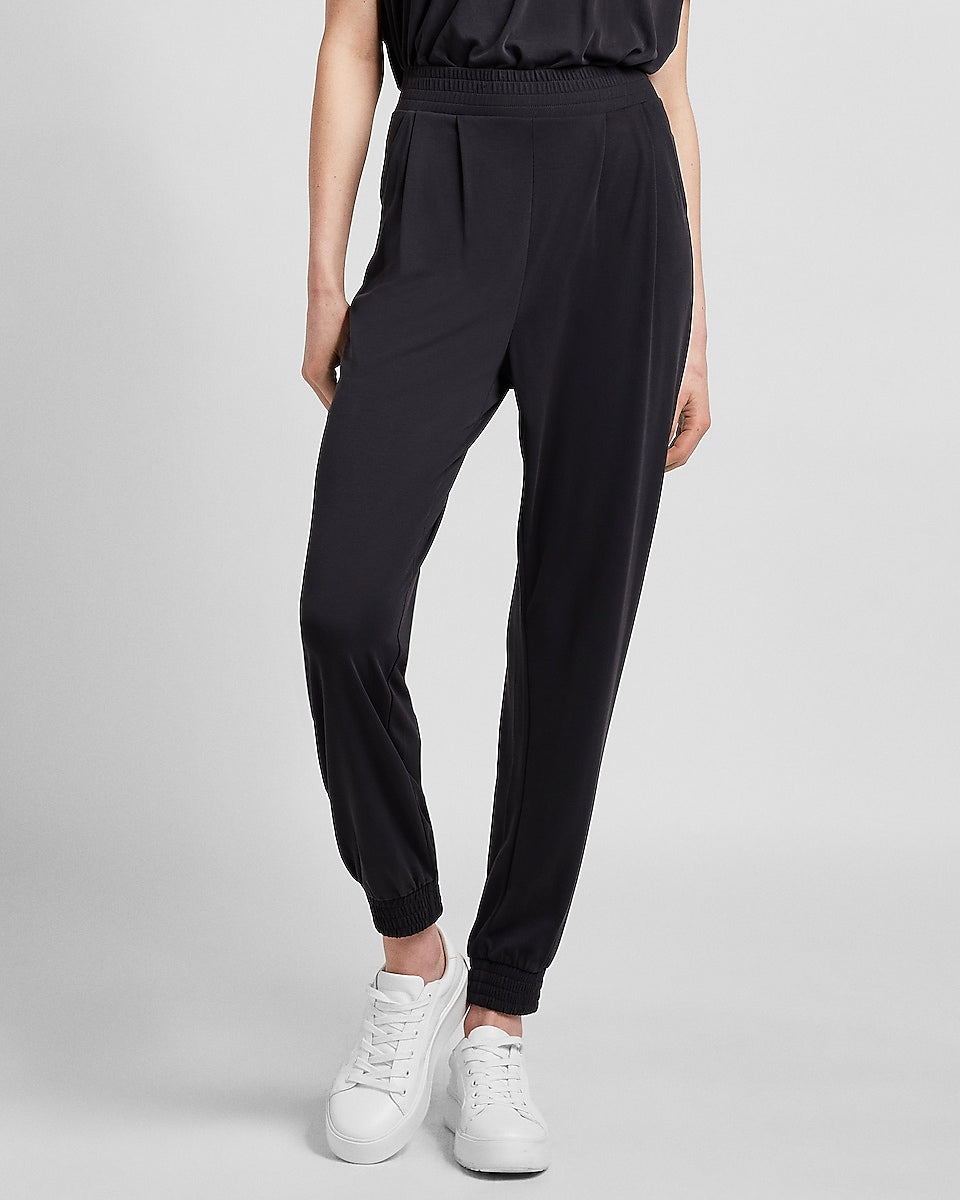 Express | Super High Waisted Silky Sueded Jersey Joggers in Pitch Black ...